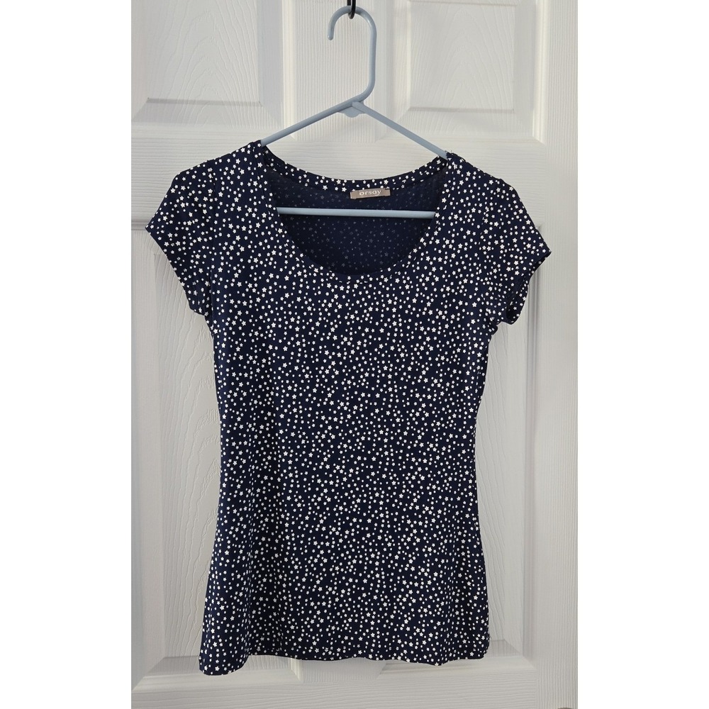 Orsay Womans‎ Top Size Extra Small Blue with White Stars